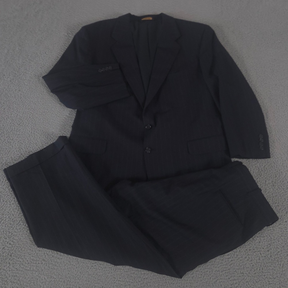 Tom James 2-Piece Suit Mens 46R Pants 36x29 Navy Executive Collection Pinstripe